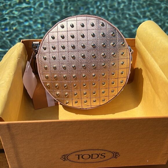 NWT Tod’s Stunning Pesca Pink Tracollina Catena Zp Gommini Round Purse Authentic - Picture 1 of 11